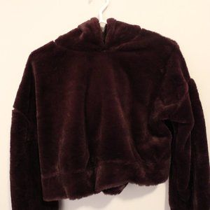 Fuzzy Maroon Cropped Hoodie